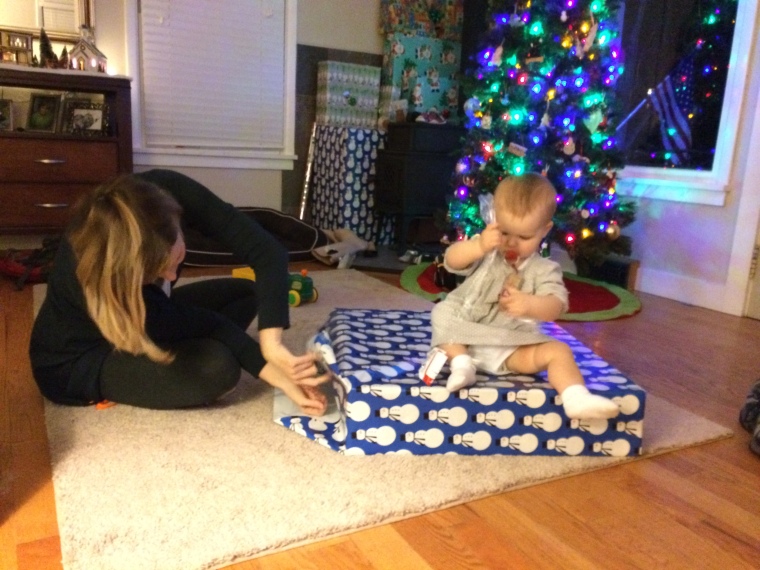 Helping Mommy wrap presents 12-6-14